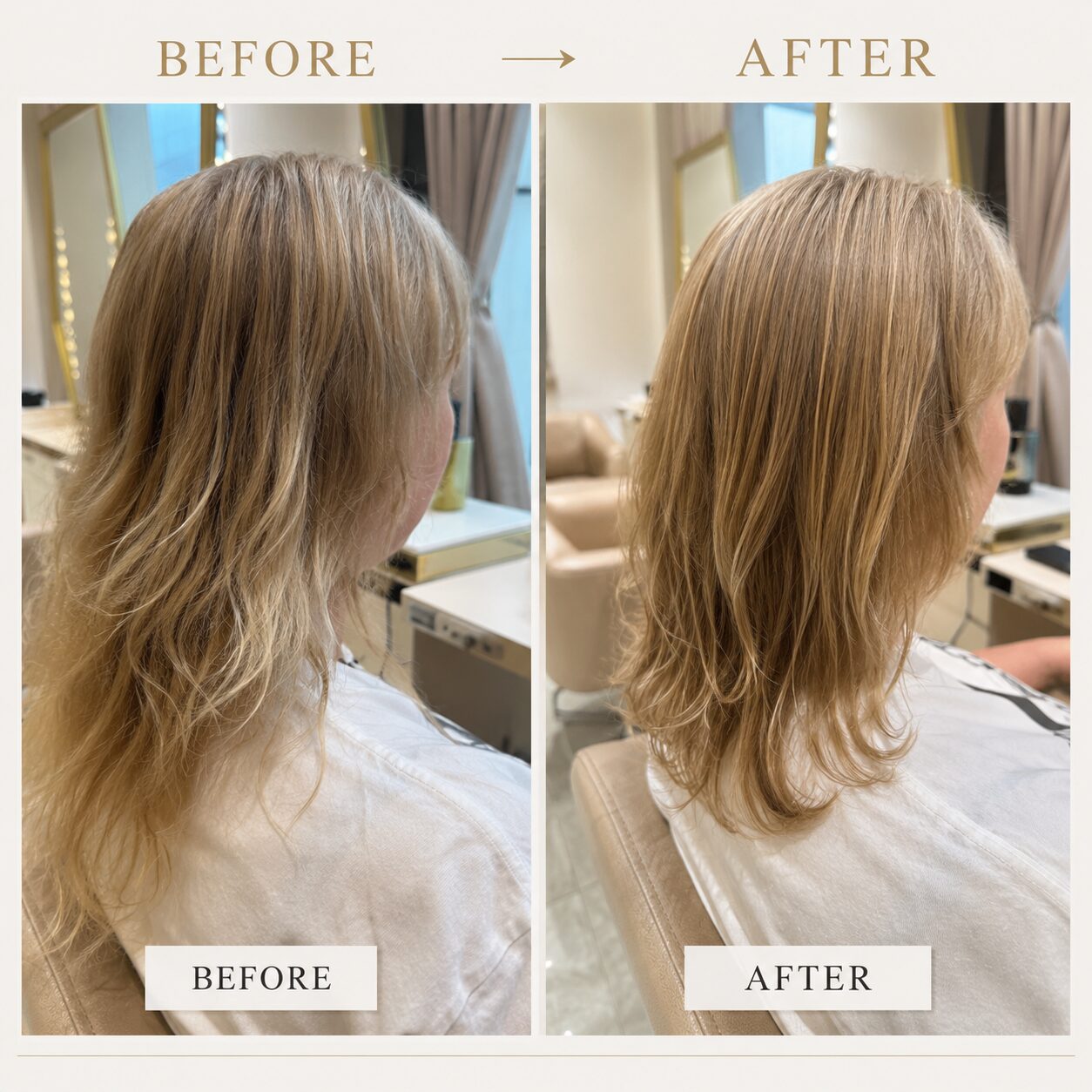 New Zealand hair haircut before and after, long damaged to layered, Ginza Tokyo