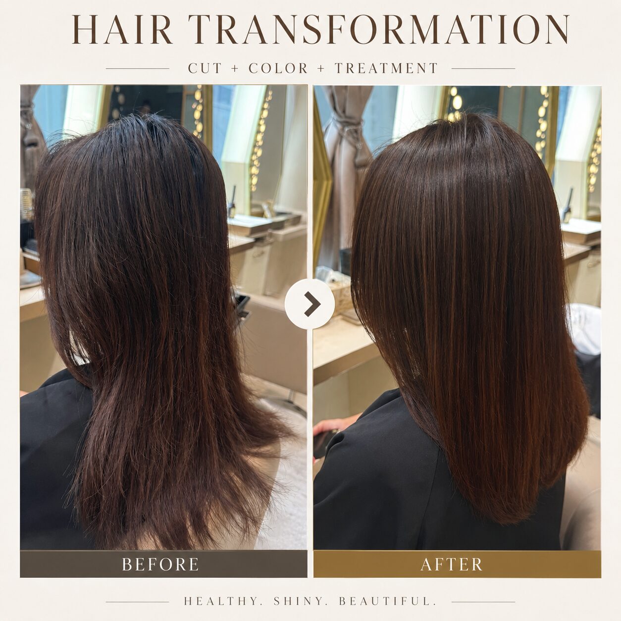 Damaged hair before and after repair with organic color and keratin treatment, Ginza Tokyo