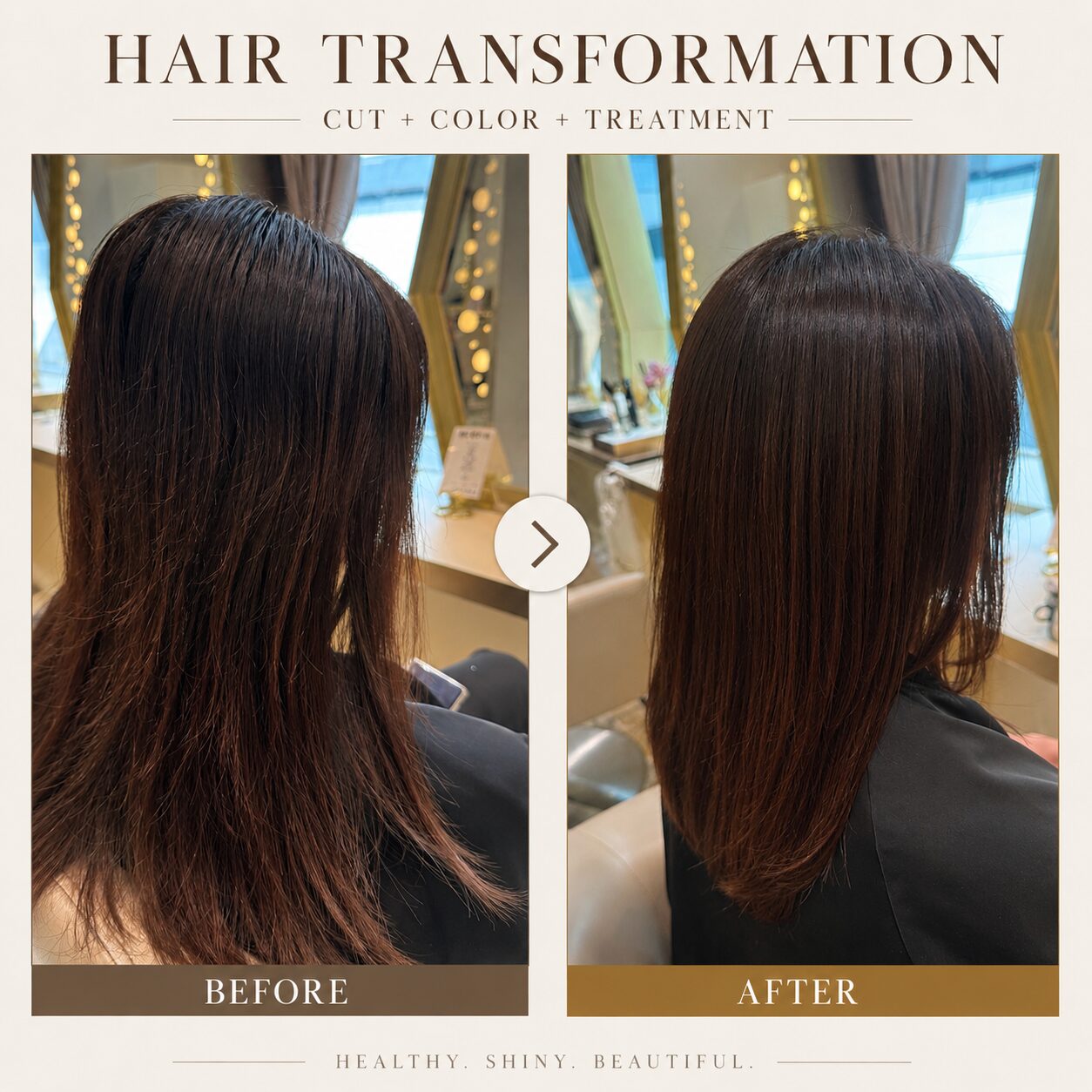 Hair transformation before and after, damage repair in Tokyo, healthy shiny result