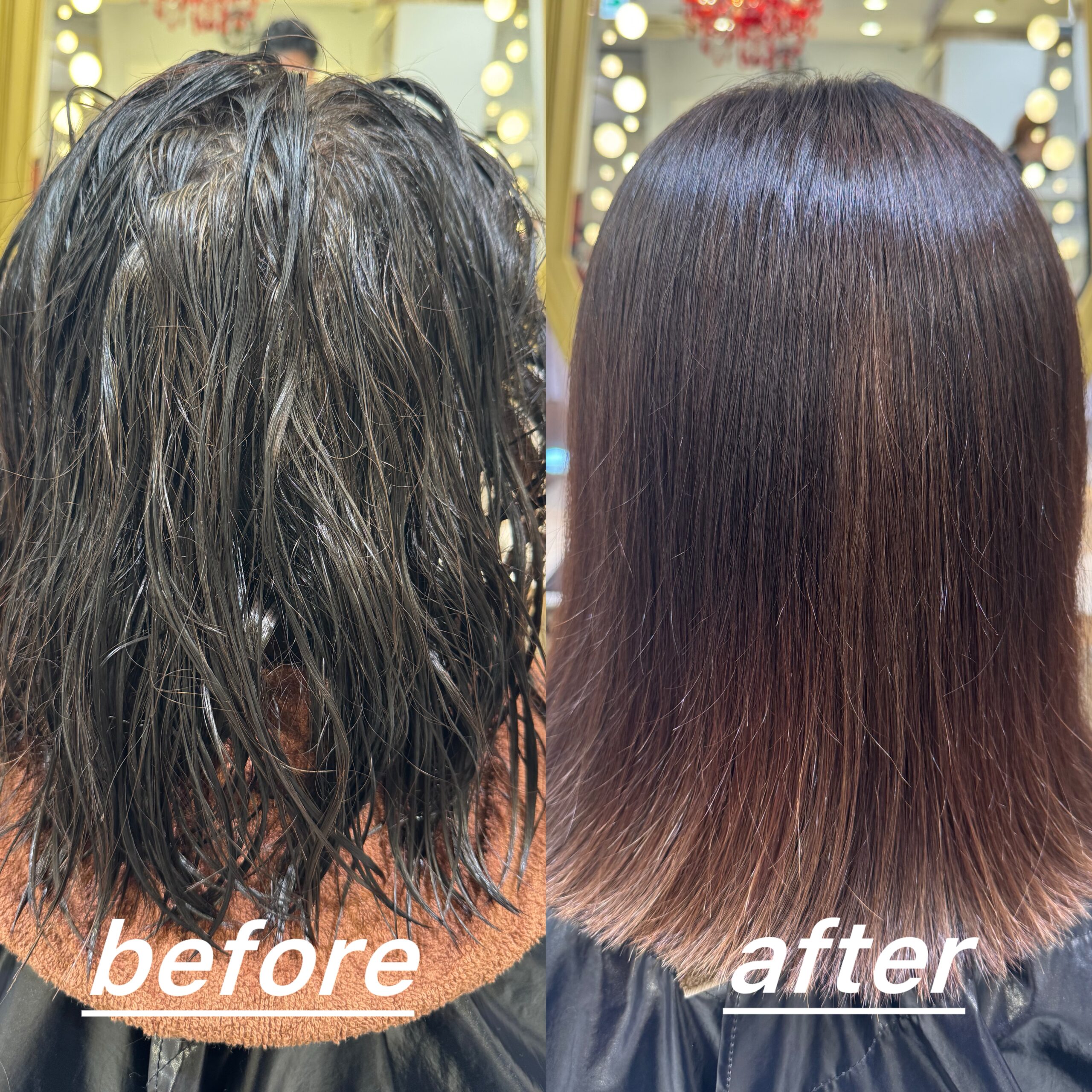 Russian hair acid straightening Tokyo before after, back view