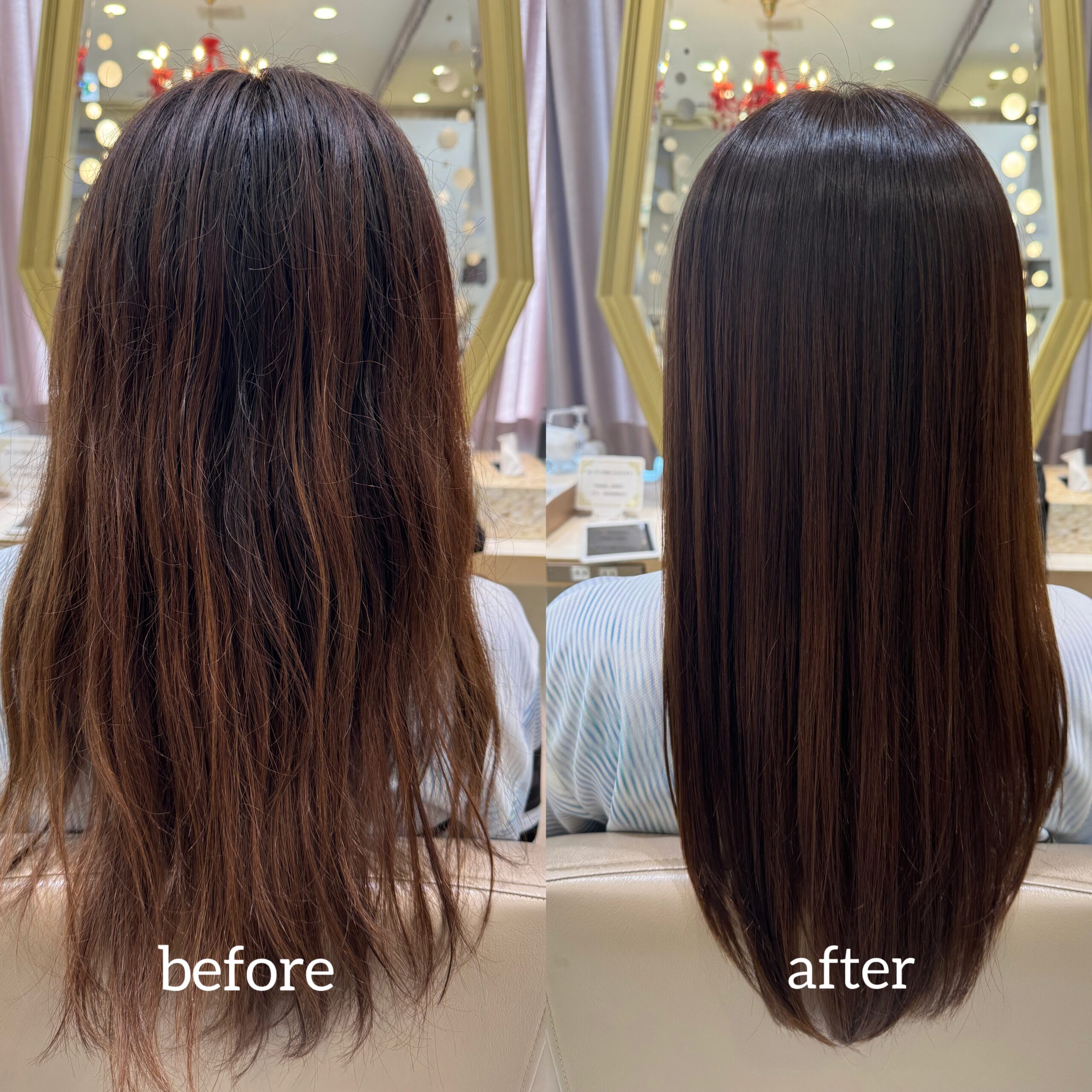 Before and after Japanese straightening Korean hair Tokyo full view natural result no frizz