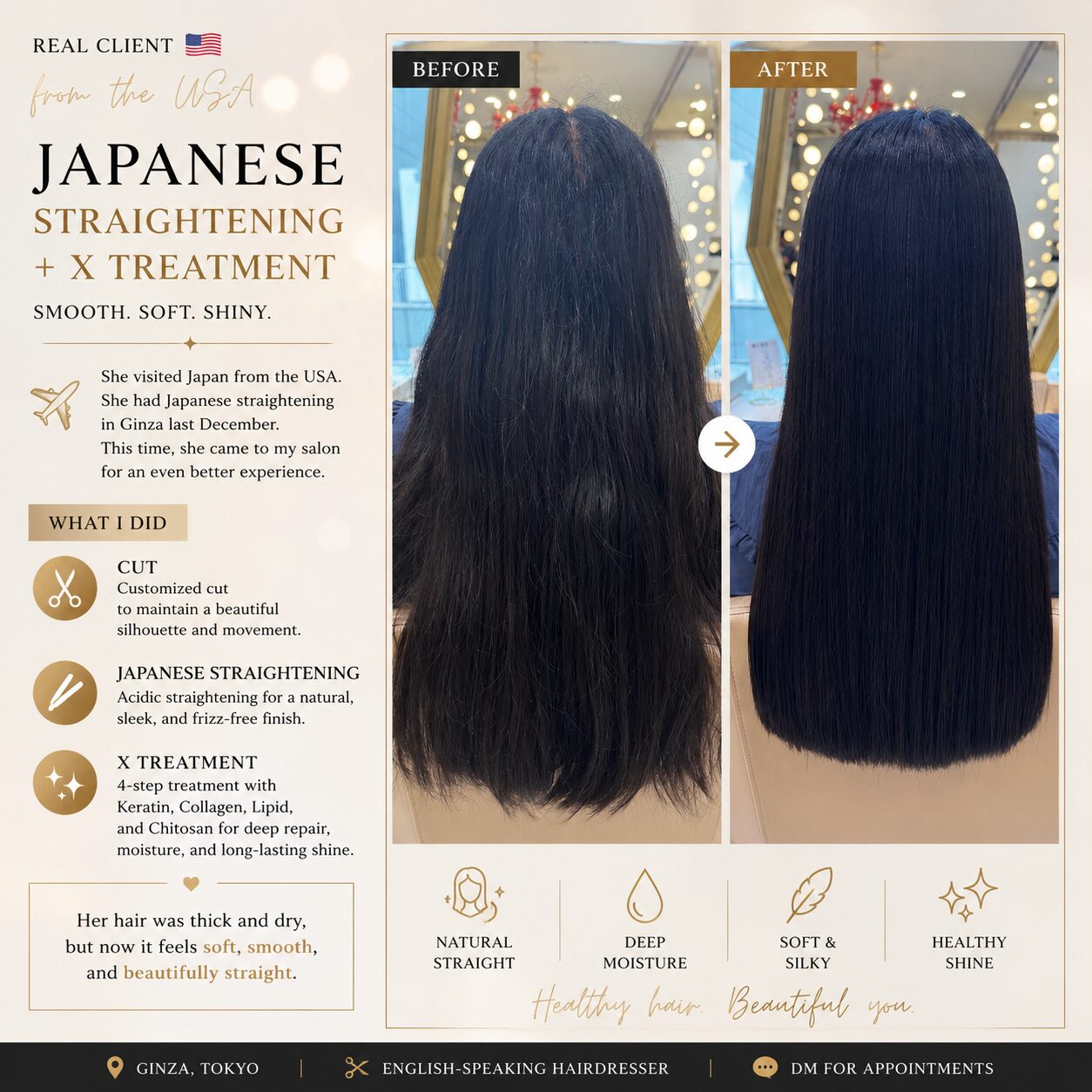 American client Japanese straightening and X treatment before and after, Ginza Tokyo